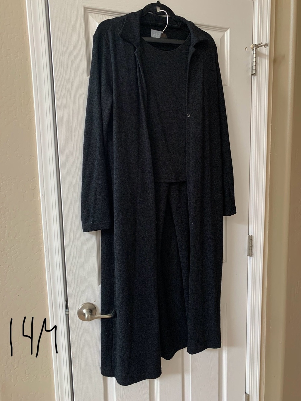 Women's 3 piece  Long Cardigan, top & Pants Set in black